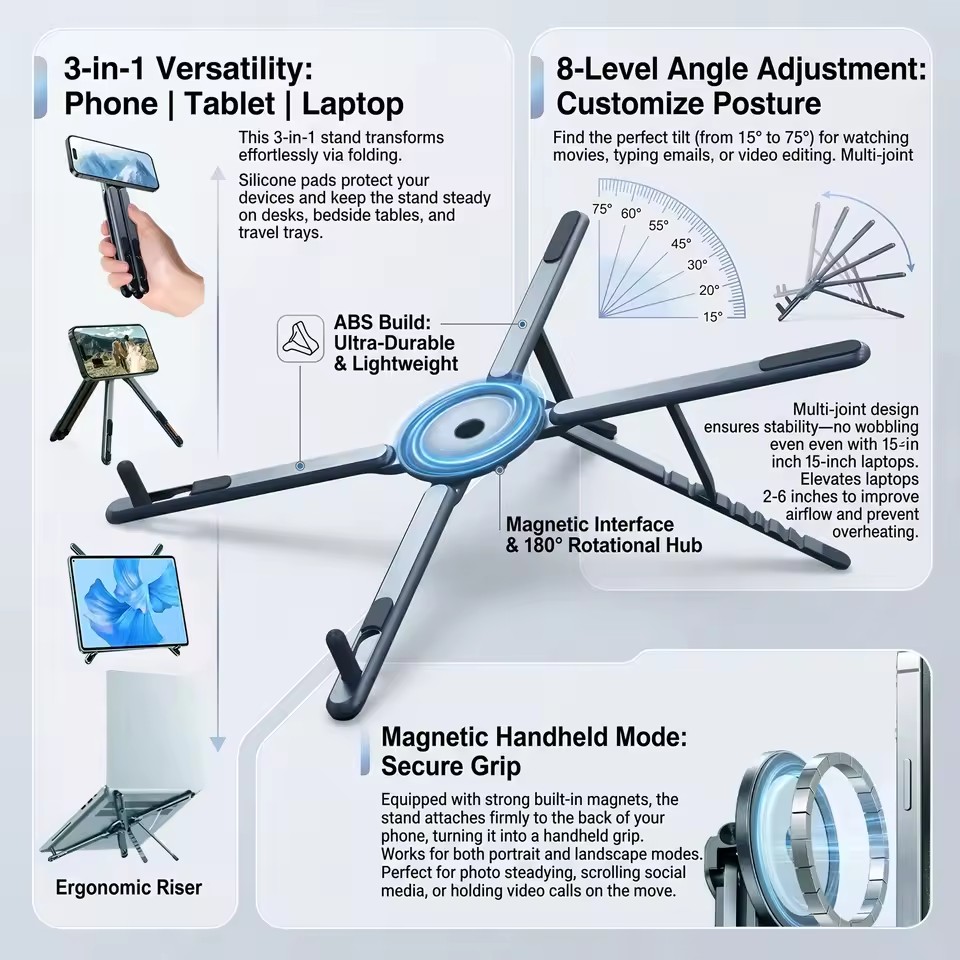 Photography Basics - Penyangga Ponsel Magnetik Portabel & Tongsis