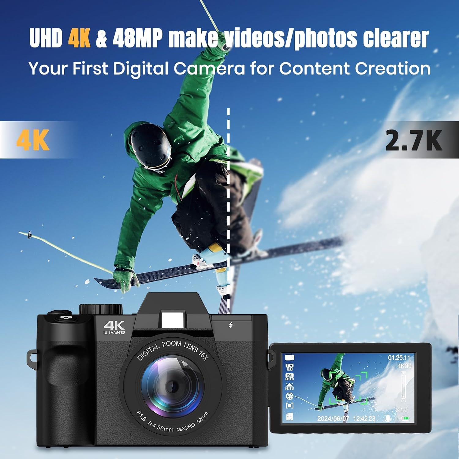 Kamera Digital 48MP dengan WiF - Photography Youtube ulasan dan harga